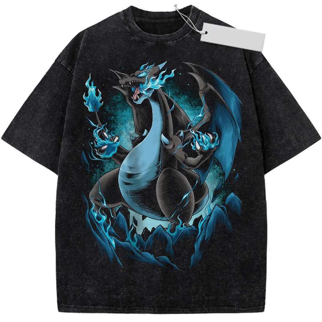 Mega Charizard X Shirt, Pokemon Shirt, Vintage Shirt, Manga Tee Wash T-Shirt, Vintage Inspired, Anime Gift Tee, Y2K Shirt