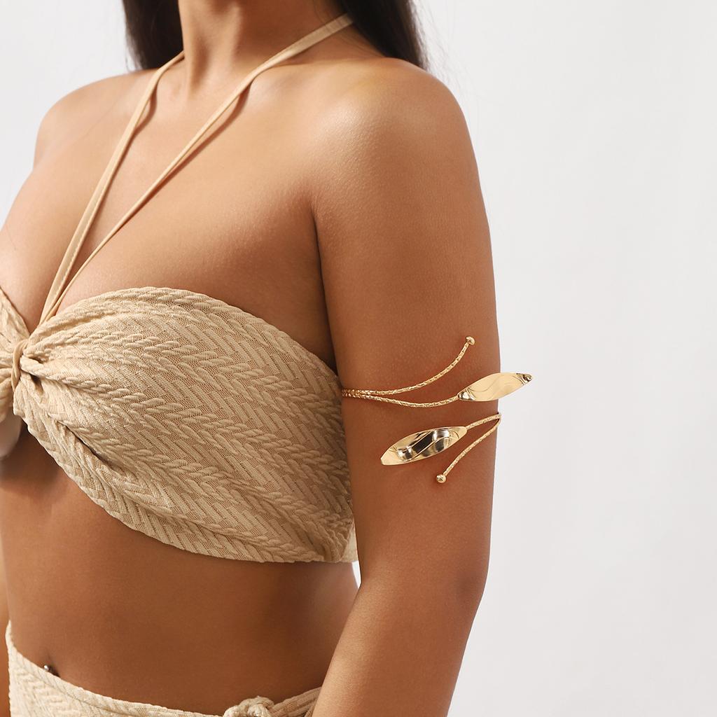 Punk Metal Leaves Flower Upper Arm Bracelets Bangles for Women Girls Cuff Bangle Adjustable Armlets Hand Jewelry Men