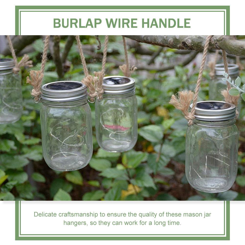 6Pcs Mason Jar Handles Burlap Wire Stainless Steel Wire Jar Hangers Solar Rope Holder for Canning DIY Decoration