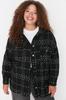 Women's Fashion Black Tweed Long Sleeve Winter Woven Plus Size Shirt Jacket
