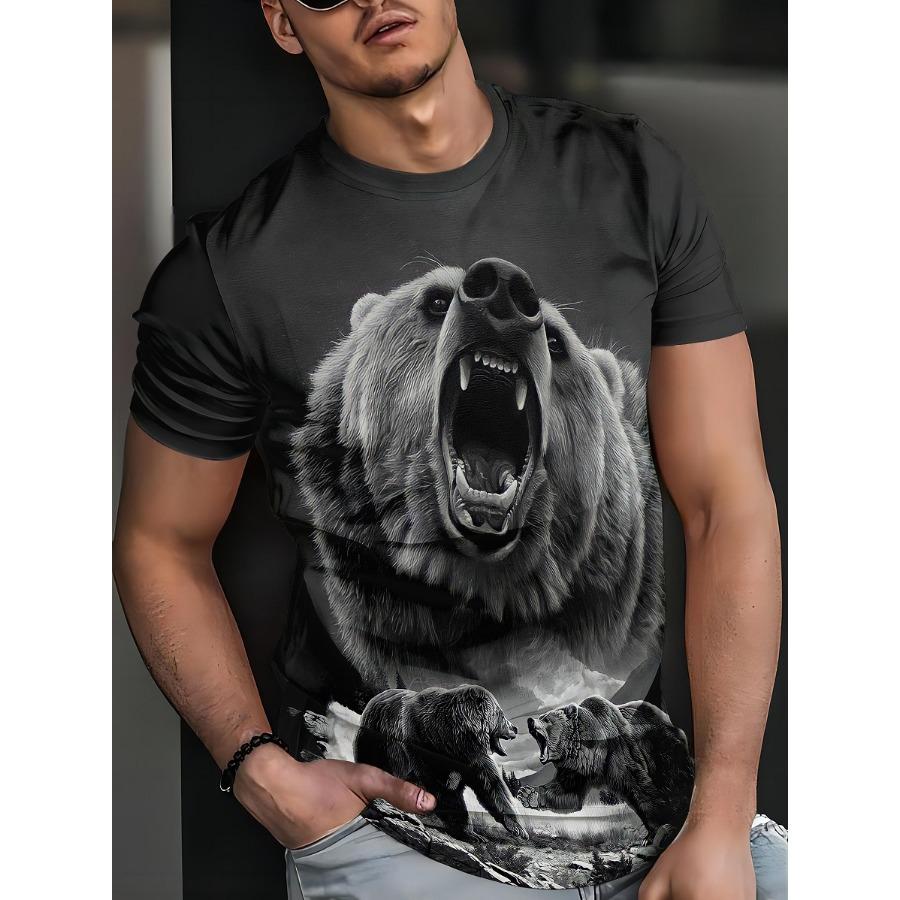 Short Sleeve Plus Size Summer Tee Men Outfit Animal Bear 3d Print T Shirts Mens Casual Sportwear T Shirt Male