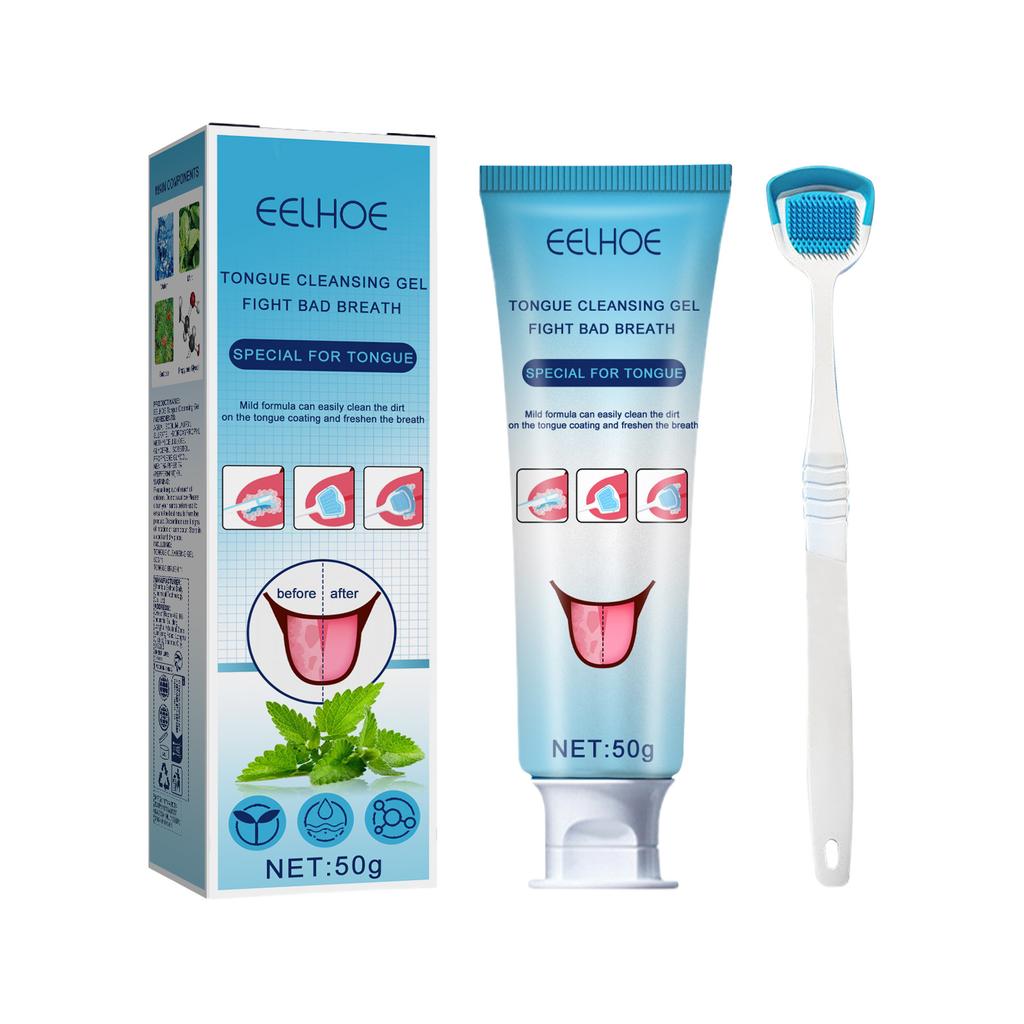 EELHOE Tongue Cleaning Gel with Brush Tongue Cleaning Oral Care Removes Oral Odor and Freshens Breath