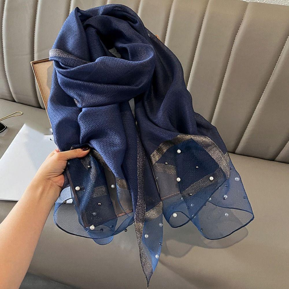90x90cm Luxury Silk Scarf Pearl Beach Shawl Women Pearl Scarf