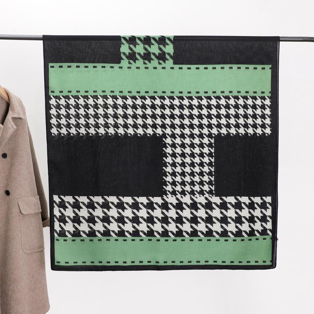 Autumn Cotton and Linen Travel Silk Scarf Female Korean Version of The Thousand Birds Grid Elegant Fashion Versatile Sunscreen Windproof Scarf