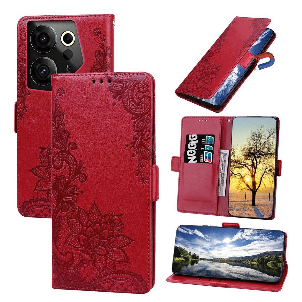 Кожаный чехол-бумажник с цветочным кружевным принтом для TECNO CAMON 20 4G, 20 Pro 4G