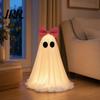 Cute Ghost Halloween Ornament LED Decoration, Pink Bow Tabletop Ornament, Soft Decoration Fabric Haunted House Decor with Warm Glow for Home Flexible