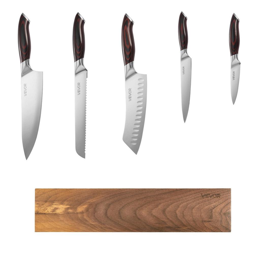 Kitchen Knife Set, 6 Piece High Carbon Stainless Steel Sharp Knife Set, Professional Kitchen Cutlery with Ergonomic Crack-Resistant Handle, and Walnut