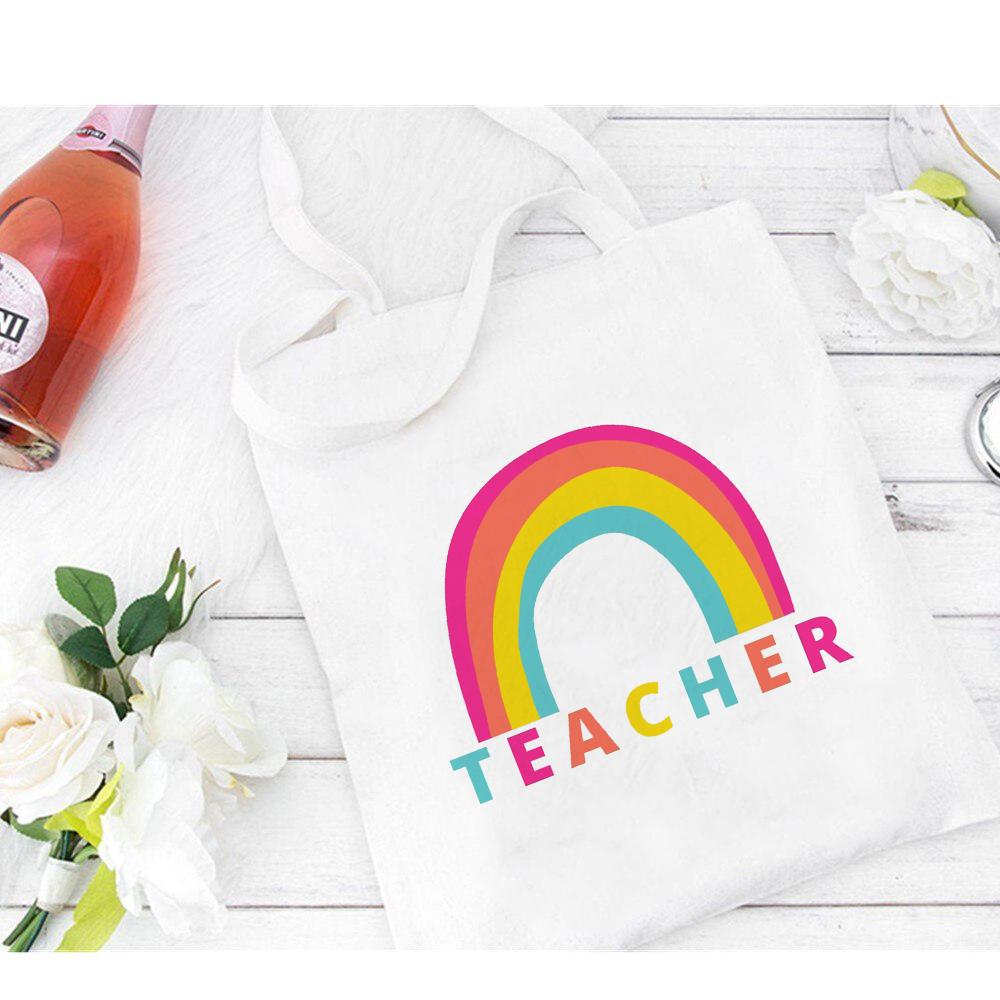 Холстовая сумка для покупок с радужным леопардовым принтом, подарок для учителей, модные женские сумки на плечо