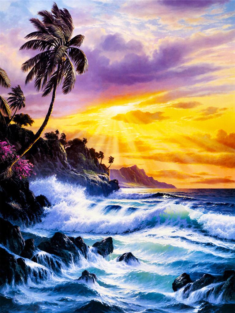 DIY Алмазная вышивка 5D пейзаж пляж вышивка крестиком закат побережье круглая алмазная живопись мозаика со стразами подарок на Новый год