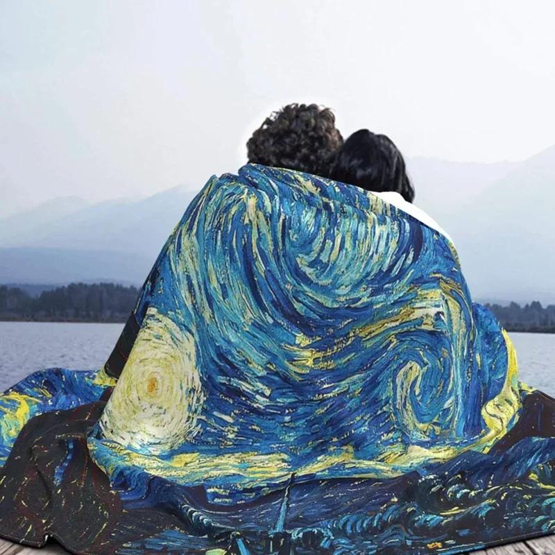 Одеяло с изображением Ван Гога, фланелевое флисовое одеяло «Звездная ночь», очень мягкое, теплое, для постельного белья, дивана, плюшевого одеяла для подарка