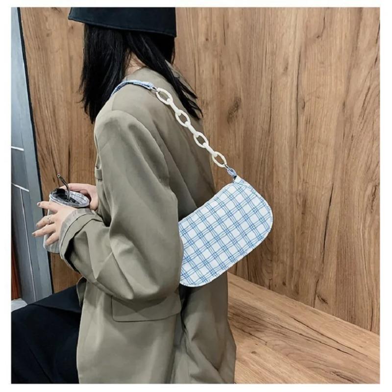 Women's Shoulder Bag Retro Plaid Underarm Bags Chain Strap Zipper Casual Designer Mini Handbags Shoulder Bag Ladies Shoulder Bag