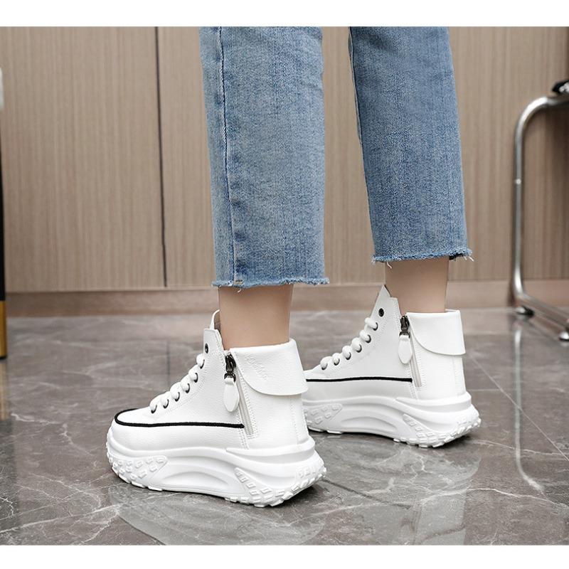 Высокие туфли для женщин, женская обувь с круглым носком, повседневные туфли на толстой подошве