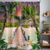 Summer Beach Shower Curtains for Bathroom Palm Tree Nature Ocean Sunset Scene Bath Decor Sets, Waterproof Cloth Fabric with Hook