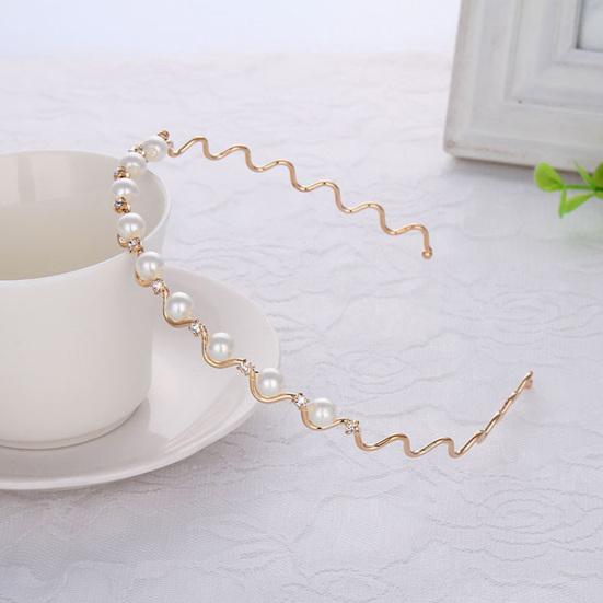 Lady Wavy Headband Non-slip Shiny Rhinestone Faux Pearl Narrow Band Anti-rust Hair Decoration Elastic Party Prom Lady Hair Hoop Hair Accessories