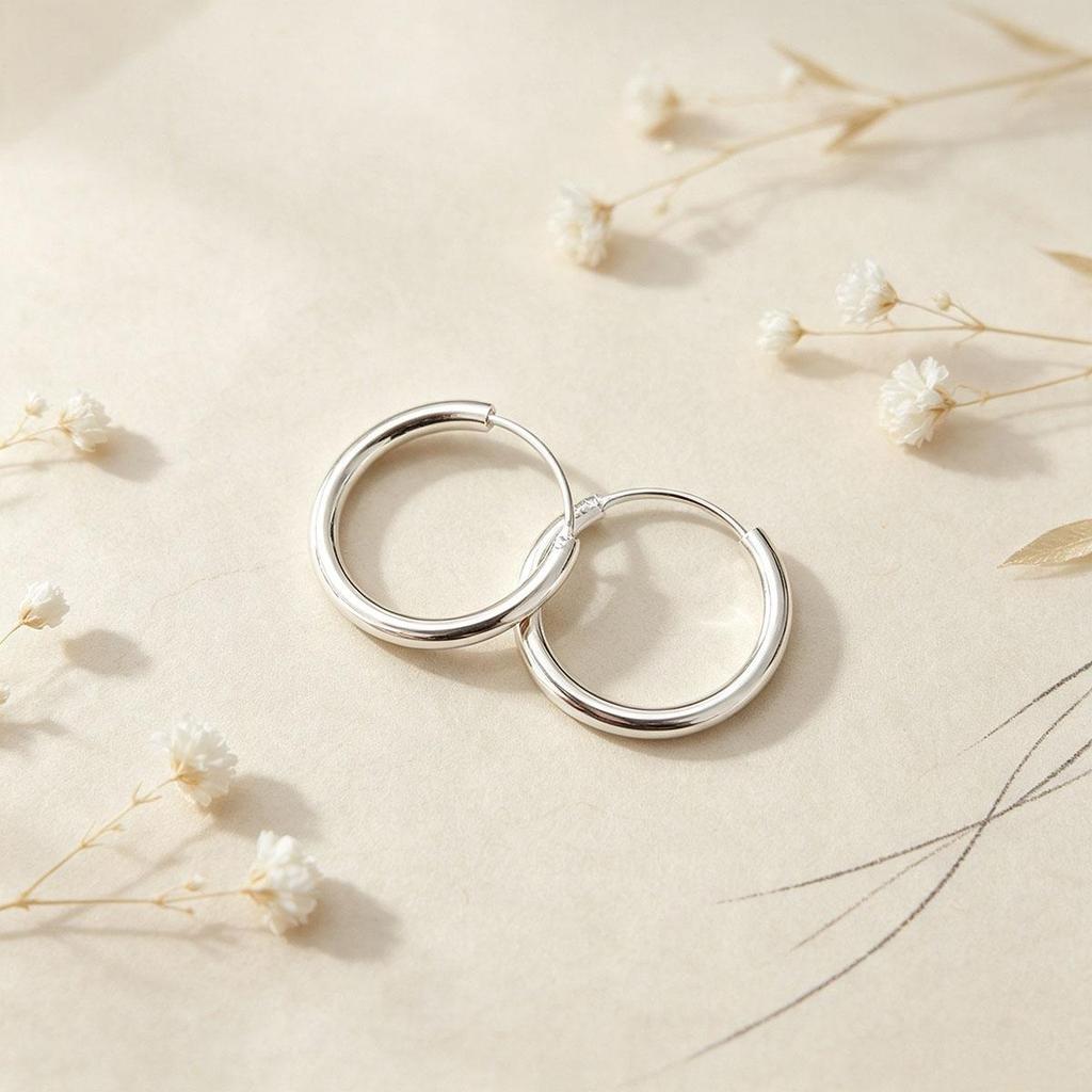 Silver Plain Circle Earrings, Korean Simple Minimalist Design, Daily Wear Versatile Ear Studs for Couple, Earring Hole Care Accessories