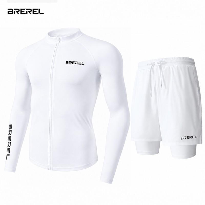 Mens UV Protection Rash Guard Set Long Sleeve Swim Shirt Quick-Dry Board Shorts Snorkeling Surfing Kayaking