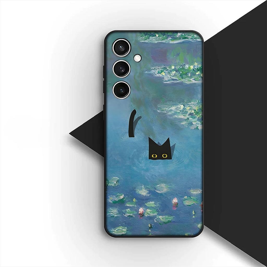 Cover for Samsung Galaxy S24 S25 S23 FE Ultra Plus S7 Edge S25+ S23+ A56 5G Casing Phone Case Claude Monet Waterlily Cat