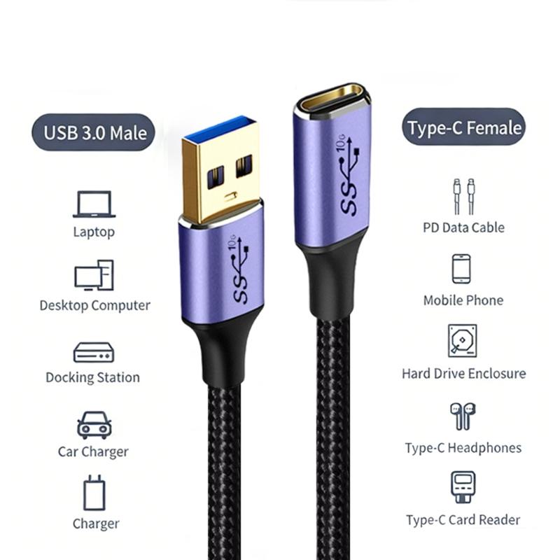USB 3.0 A Папа на USB C Мама Кабель для передачи данных 10 Гбит/с Быстрая зарядка Синхронизация Провод для ноутбука Мыши U-диска Картридера