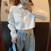 Shirts Women Cropped Cardigan Slim White Clothing Long Sleeve College Pockets Casual Solid Simple Design Stylish All-match Crop Top
