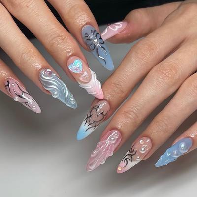 24 шт. Новые 3D маникюрные ногти Love Bow Wearing Nail розовые съемные носимые накладные ногти