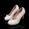 New Luxury High Heel Women's Shoes 8.5cm Thin Heel Pointed White Pearl Bridal Wedding Shoes Fashionable Shallow Mouth High Heels