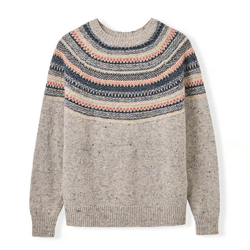Европейский и американский узор Fair Isle свободная вязаная куртка-свитер осень и зима ленивый контрастный цвет вязаный свитер с круглым вырезом топ с длинным рукавом
