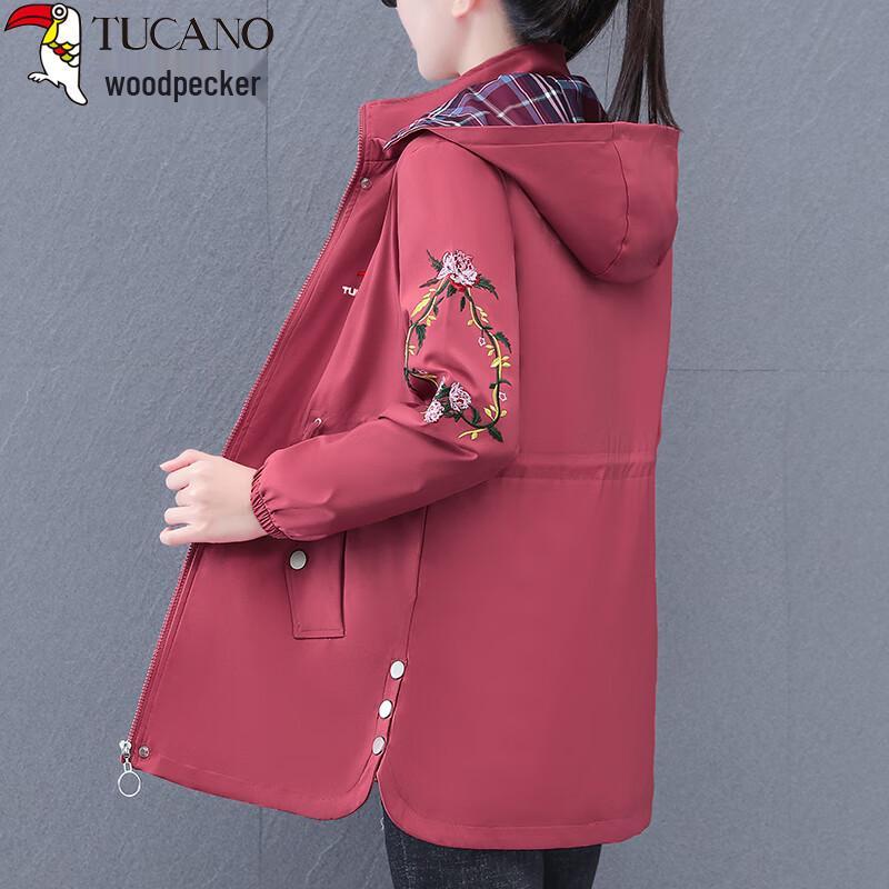 Женский тренч средней длины с вышивкой Woodpecker