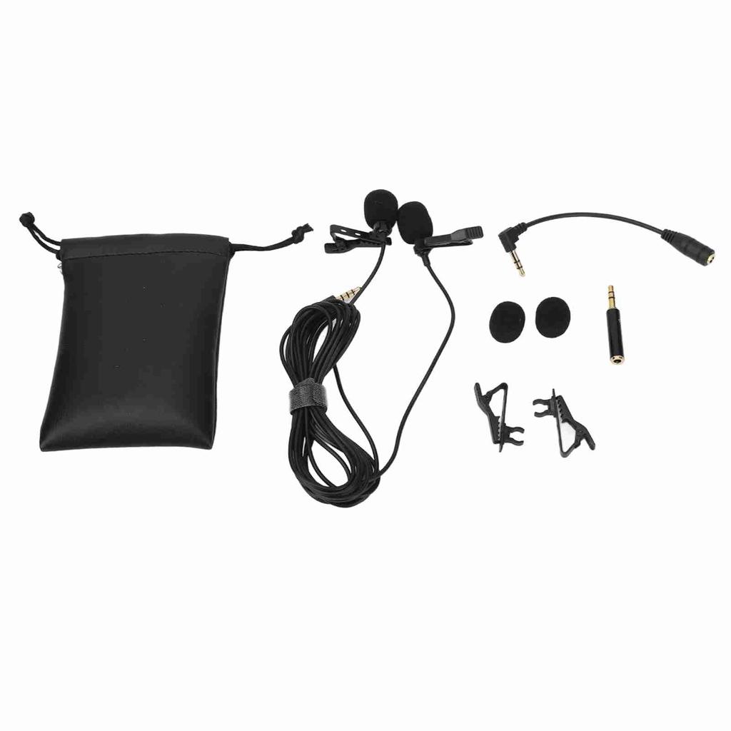 Black Double Head Lavalier Lapel Microphone No Driver Installation Required Lapel Collar Clip Mic