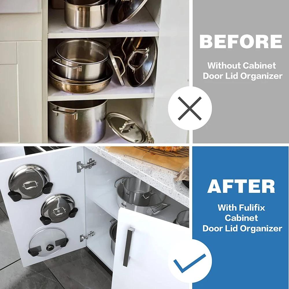 4/1Pcs Pot Lid Holder Self Adhesive Wall-Mounted Hanging Holder Cabinet Door Hook Pan Pot Lid Organizer Kitchen Storage Rack