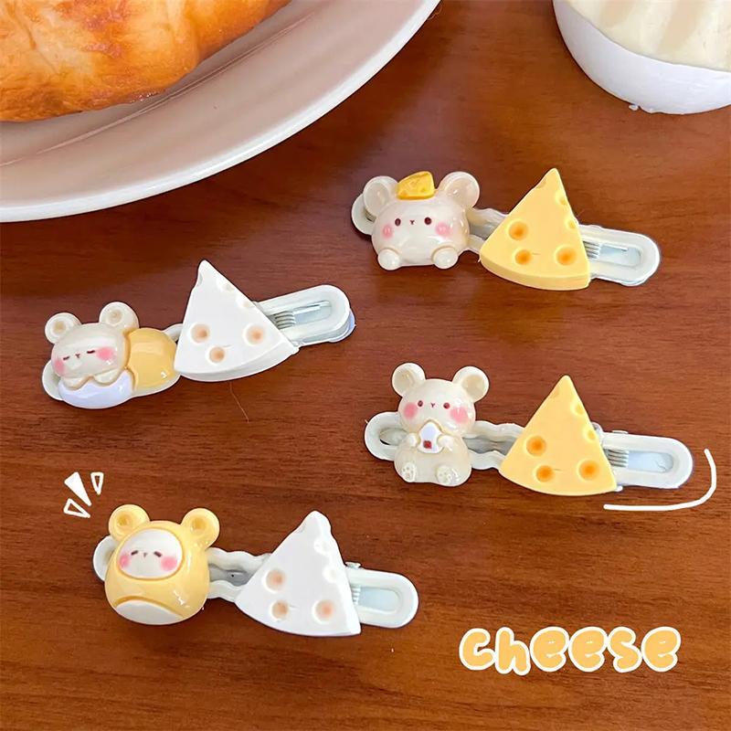 Мультяшная молочно-желтая заколка для волос с сыром и мышкой, женская милая и свежая универсальная челка на лбу для девочек, сломанная заколка для волос, головной убор