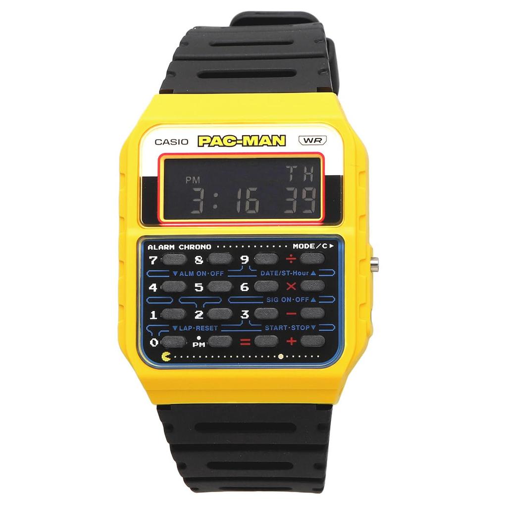 Casio Digital Watch with Collaboration Model Biomass Resin Yellow X Overseas Model 8-Digit Calculator, PAC-MAN CA-53WPC-1B, Band, Unisex, Black,