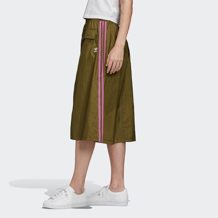 Women's Adidas Originals Casual Long Skirts Women's Olive Green Thin Mid-Length A-line Skirt