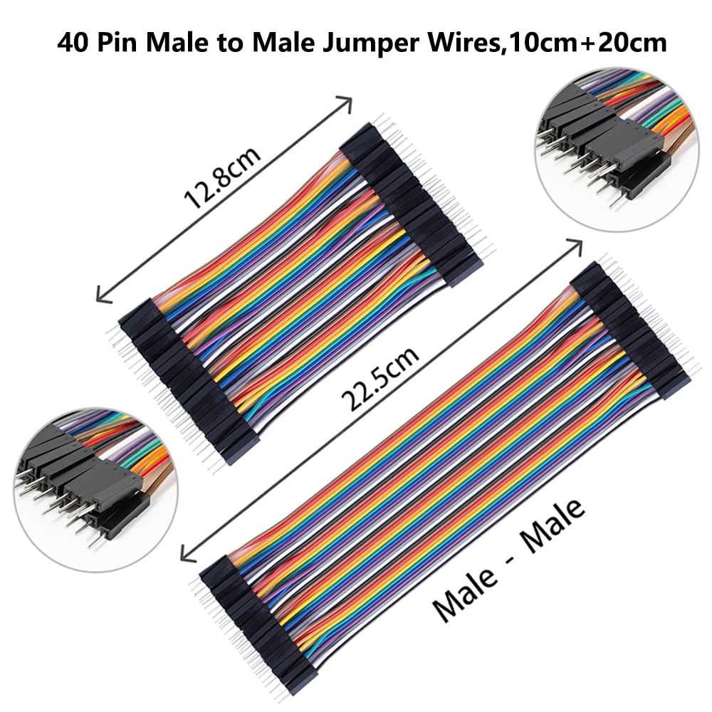 REXQualis 240pcs Dupont Wire Kit, 10cm and 20cm Jumper Cables, 40-Pin M-F/M-M/F-F, Rainbow Ribbon Breadboard Wires Compatible with Arduino Projects
