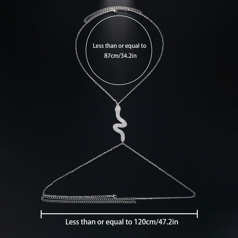 Diamond Snake-Shaped Chest Necklace Women's Fashion Minimalist Halterneck Shiny Chest Necklace Exaggerated and Personalized Bikini Body Chains Chain