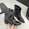 Fashion 2025 New Women's Brown Western Cowboy Boots Sharp Pointed Toe Chunky Heel Ankle Booties for Autumn Winter Fashion Street Style