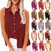 Женская Мода Повседневный - Цветной Безрукавный Кардиган Воротник Хлопково-Льняная Рубашка на Пуговицах Футболка Топ