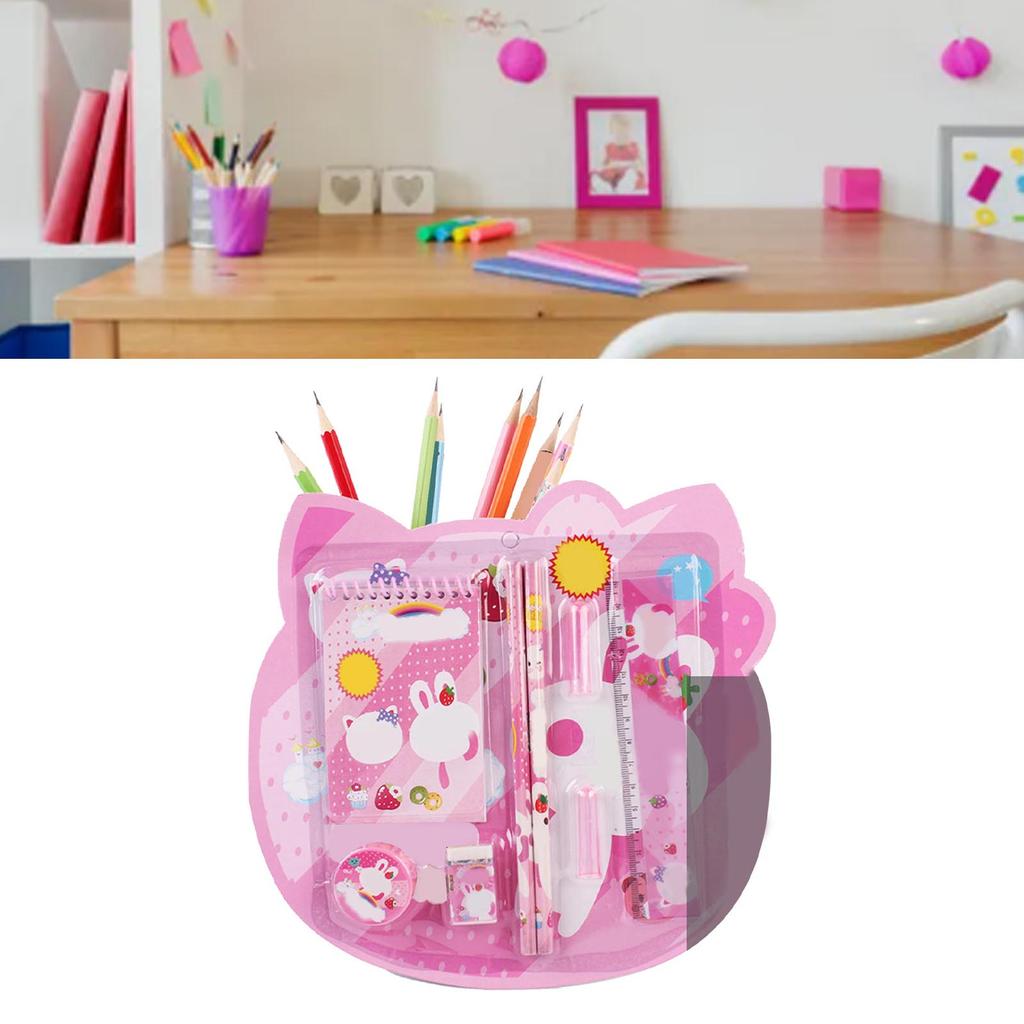 Мультяшный канцелярский набор легкий портативный карандаш ластик линейка блокнот канцелярские принадлежности для детей розовый