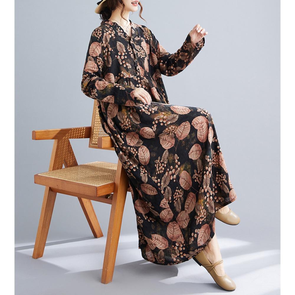 Хлопковые винтажные платья с принтом для женщин весна-осень повседневные свободные платья с длинным рукавом Femme Robe Vestido элегантная модная одежда