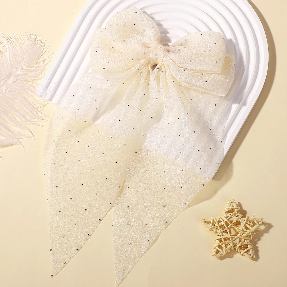 RAINBOW BOWS 1PCS Elegant Large Bow Ribbon Hair Clip Women Simple Satin Spring Clip Ponytail Bow Hairpin Girls Hair Accessories