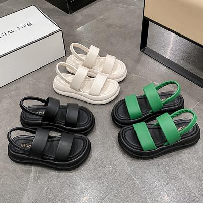 Пляжные туфли на толстой подошве одним словом 2024 лето новинка с круглым носком на одной педали удобные простые увеличивающие рост крутые шлепанцы римские туфли