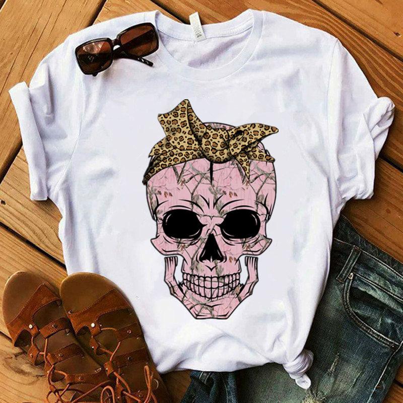 Summer Camo Skull Tshirt Women Leopard Bandana printed Mom T shirt Funny Top Tee Fashion Female Tshirt Harajuku Aesthetic Shirt