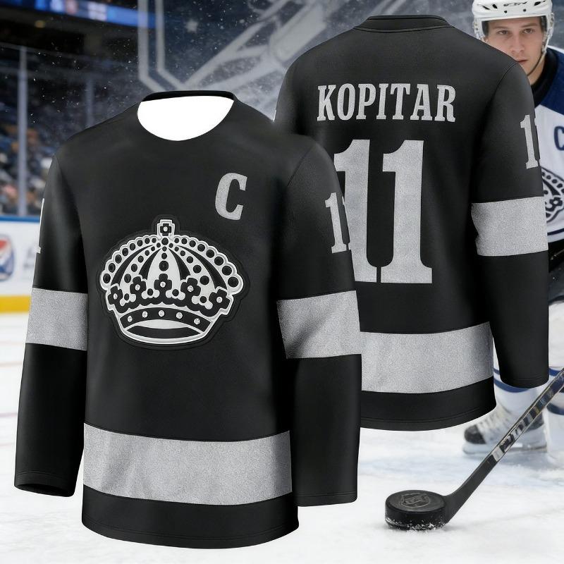 2026 Men's New Ice Hockey King Team Training Top with 3D Print, Black, Breathable Long Sleeves Kids