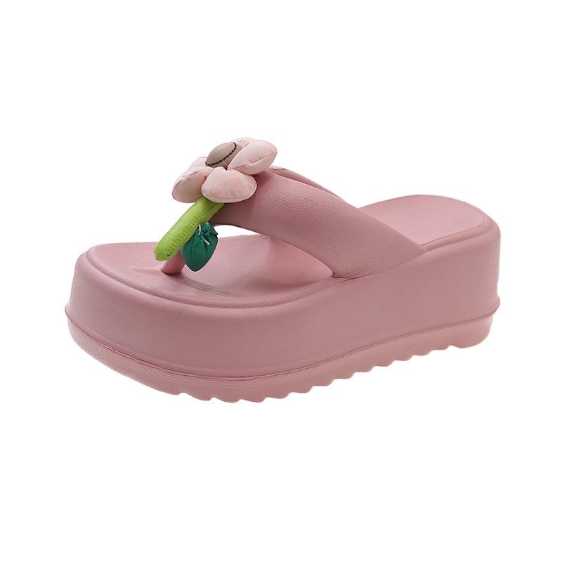 Fashion Cute Flowers Soft Beach Slippers Female 2024 Thick Bottom Home Outside Wear Flip-flops Non-slip Comfort Summer Zapatos Mujer