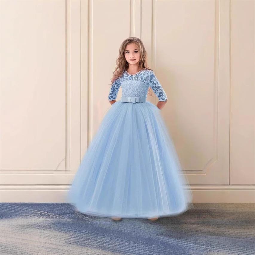 Платье для девочки, трансграничное, с бантом, пышной юбкой, для девочки-цветочницы на свадьбу и вечеринки