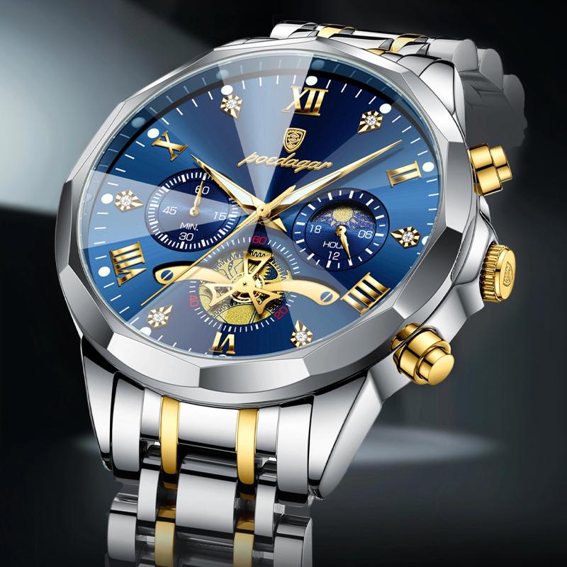 Мужские часы Многофункциональный хронограф Кварцевые часы Часы с фазой Луны для мужчин Водонепроницаемые Мужские подарки Reloj