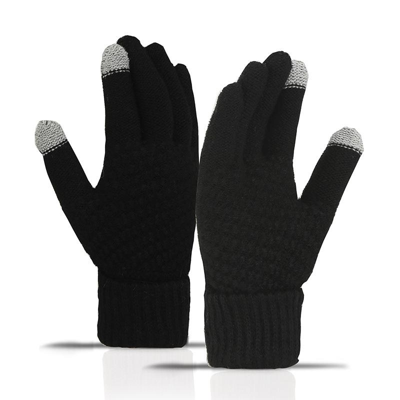 Touch Screen Gloves for Women Cute Winter Students Cycling Warm and Cold Resistant Korean with Thick Velvet Five Finger Knitted Gloves