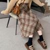Women Midi Skirt High Waist A-Line Woolen Skirt Plaid Pattern Slimming Mid-calf Skirt Daily Home Street Wear