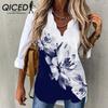 Summer Women's Temperament Wave Collar Shirt Printed Long Sleeve Shirt