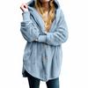 Women's Fashion Solid Color Pocket Button Hooded Loose Casual Plush Jacket