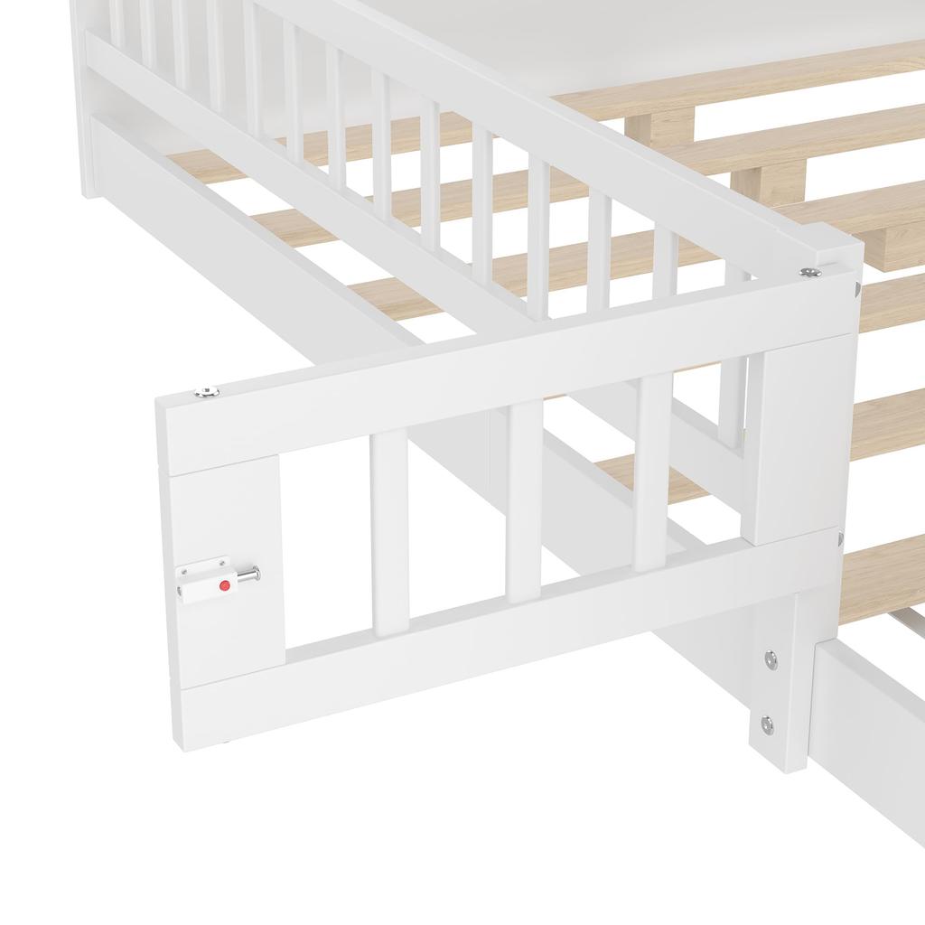 Детская кровать напольная 140x200 защита от падения реечное дно открывающийся бортик Монтессо место для хранения полки деревянный каркас подростковая кровать до 200 кг